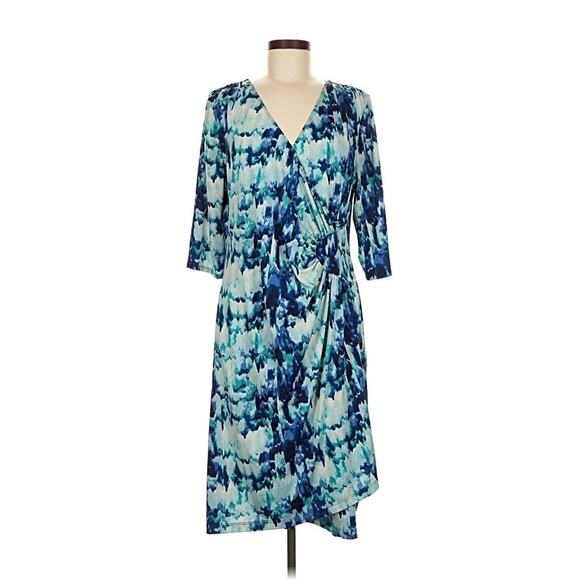 Kiyonna Ciara Cinch 1X Faux Wrap Blue Indigo Rain Versatile Colorful Ruched - Picture 5 of 9